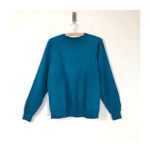 vintage 80s hanes worn in sweatshirt teal cotton blend sweater pullover grunge